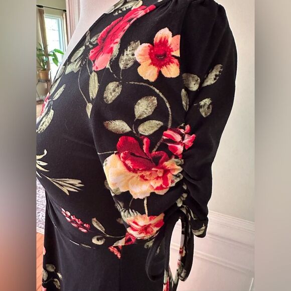 Planet Gold Floral A-Line Dress with Ruched Tie Sleeves and Bodice, Women’s XS - Picture 4 of 6